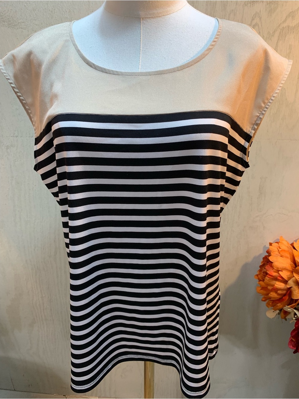 Calvin Klein Beige/Tan Scoop Neck Top